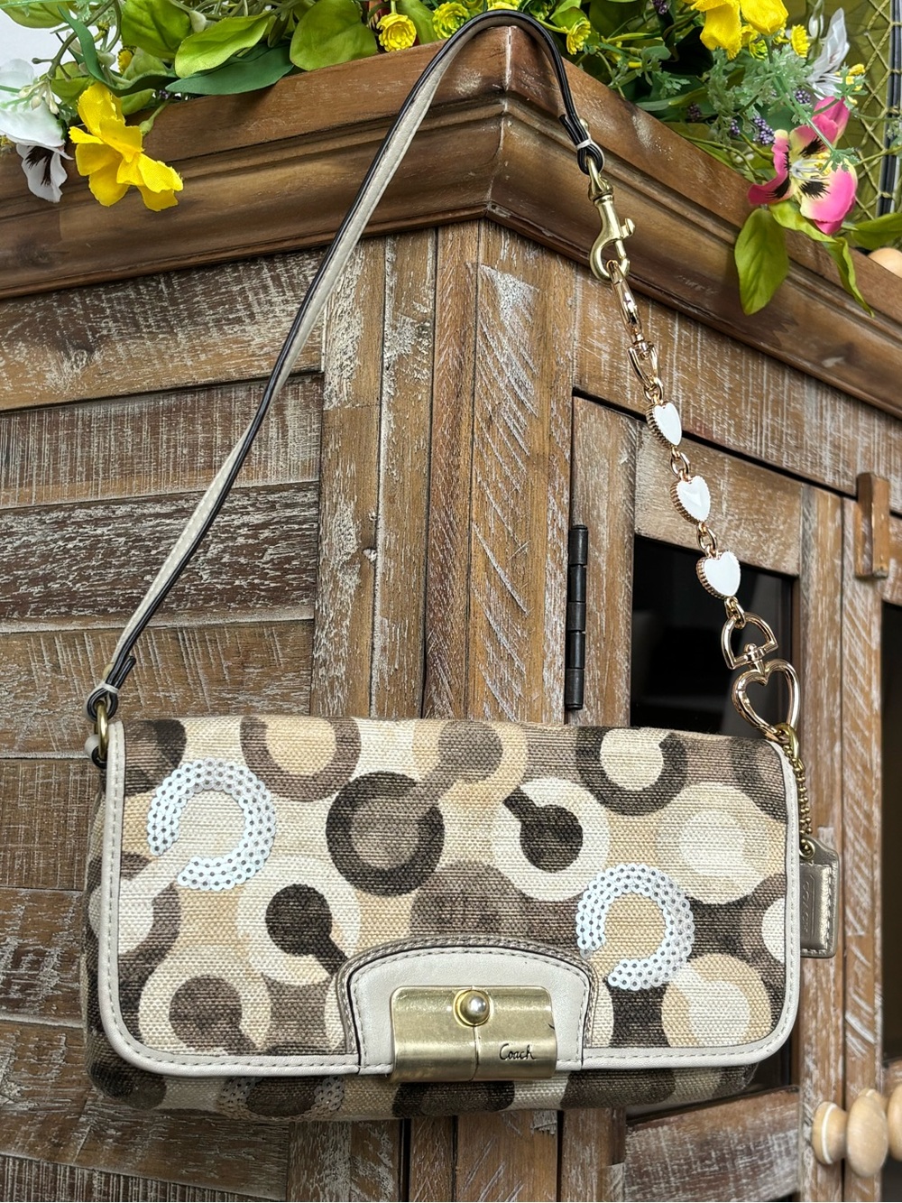 🔘⚪️🟤🔘COACH Kristin Opt Art Sequin Large Wristlet Mini Bag🔘🟤⚪️🔘
